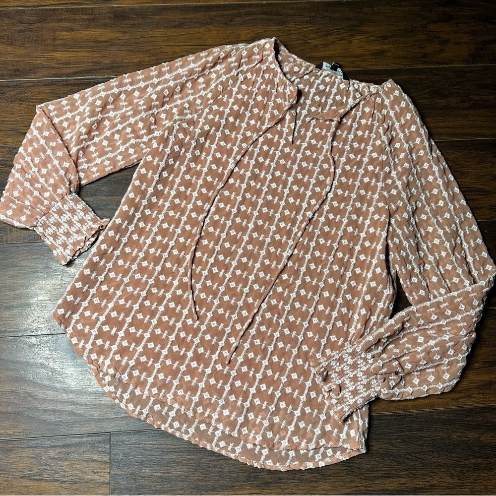 Walter Baler Embroidered Printed Peasant Blouse Top